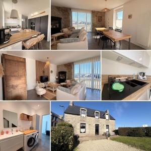 a collage of photos of a living room and a kitchen at El-Argalora-Bihan in Plobannalec-Lesconil