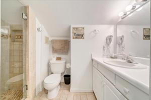 a bathroom with a toilet and a sink and a shower at Cape Cottage - Private dock & Fire Pit in Moneta +24 photos