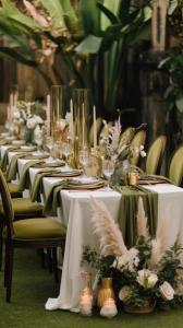a row of tables with white table cloths and flowers at Green Oasis Lodges in Harare +40 photos
