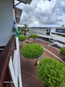 a view from a balcony of a building with trees at Barrio Central in Puerto Ayora