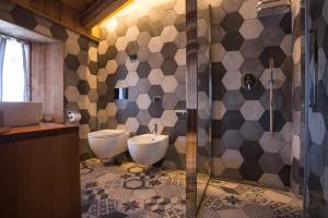 a bathroom with a toilet and a shower at Lavarets Chambres d’Hôtes in Ayas