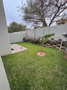 a small tree in a yard next to a fence at Kheniyas Haven in Nelspruit
