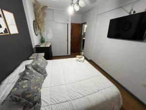 a bedroom with a bed and a flat screen tv at Peatonal Santafesina in Santa Fe
