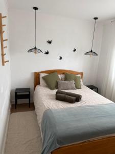 a bedroom with a bed with birds on the wall at Casa Oliveira in Silves +18 photos