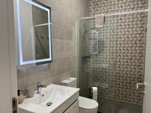a bathroom with a sink and a toilet and a shower at Frades house in Câmara de Lobos