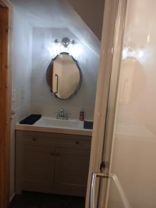 a bathroom with a sink and a mirror at Aurora House in Ironwood +49 photos