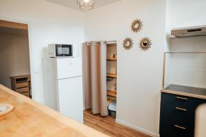 a kitchen with a refrigerator and a microwave at Kadéraf in Cherbourg en Cotentin