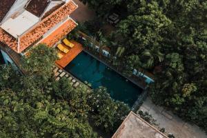 an overhead view of a swimming pool with trees at Isann Suites in Phumĭ Réach Born (1)