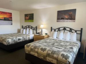 a hotel room with two beds and a lamp at Antlers Inn in Chester