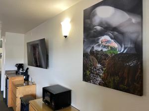 a room with a tv and a painting on the wall at Antlers Inn in Chester