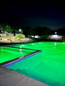 an empty swimming pool with green water at night at Casa de Myra in Palayan City