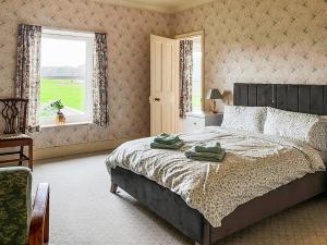 a bedroom with a large bed and a window at Paddock Cottage in Morpeth
