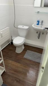 a bathroom with a toilet and a sink at FeWo am Deich 4 in Bremerhaven