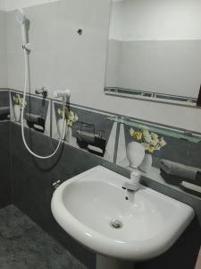 a bathroom with a white sink and a mirror at Ranmini Family Resort in Anuradhapura +7 photos