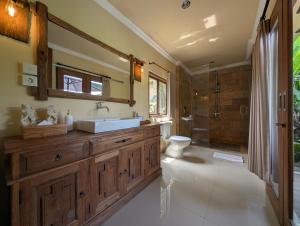 a bathroom with a sink and a toilet and a shower at Taksu Resort Ubud by Dhananjaya Hospitality in Ubud