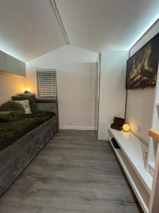 a bedroom with a bed and a flat screen tv at Maple Gem in Birmingham