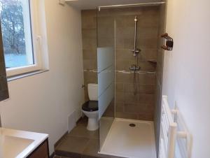 a bathroom with a shower with a toilet and a sink at Magnifique et Grand T3 au cœur de la Normandie in Saint-Victor-lʼAbbaye