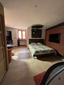 a bedroom with a bed and a television in it at esperanza in Vizille +4 photos