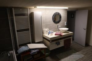 a bathroom with a sink and a mirror at Accueil Porte-Dunoise in Orléans +20 photos