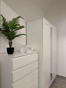 a white dresser with a plant on top of it at Casa Verdi in Carini