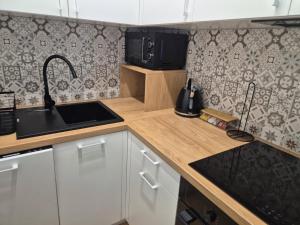 a kitchen with a sink and a counter top at Apartament Dobra Nocka 2 in Przeworsk +4 photos