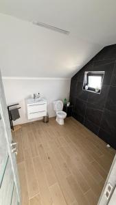 a bathroom with a toilet and a sink at Casa Blanca in Caransebeş +17 photos