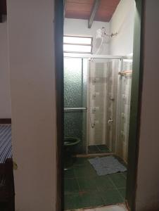 a bathroom with a shower and a toilet at Posada El Descanso in Caacupé