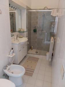 a bathroom with a shower and a toilet and a sink at Eden casa vacanze in Morlupo +8 photos