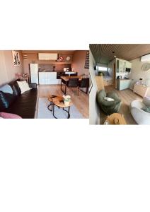 two pictures of a living room and a dining room at B&B Pardoen in Poortugaal