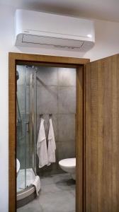 a bathroom with a shower and a toilet and a sink at U Šípků in Ostrava +136 photos