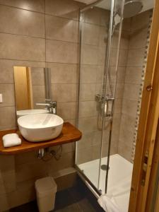 a bathroom with a sink and a shower at Nash Apartment in Saint-Jean-d'Aulps