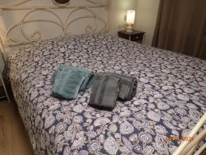 a bedroom with a bed with two towels on it at Chambre Privée avec Sauna in Villeneuve-Loubet