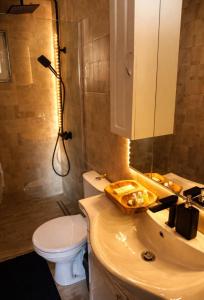 a bathroom with a sink and a toilet and a mirror at Forest Panorama Cabin Brezna in Plužine +40 photos