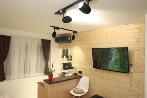 un soggiorno con una televisione su una parete di legno di MiM LUX a Gornji Milanovac