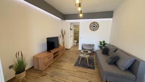 a living room with a couch and a flat screen tv at Monte Rio House in Luz