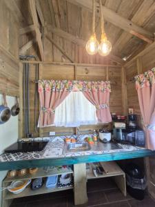 a kitchen with a sink and a window at Cabañas Bambú Pérez Zeledón in San Isidro de El General