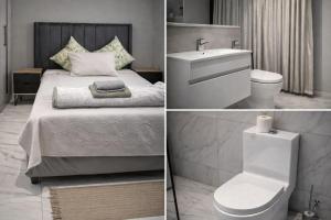 a bathroom with a bed and a sink and a toilet at Miaz Palace in Elim