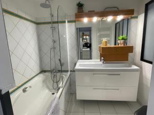 a bathroom with a tub and a sink and a shower at le Nid d Annie in Sancerre +29 photos