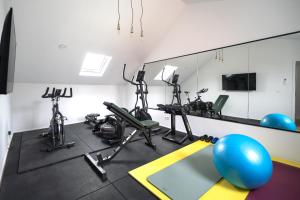 a gym with exercise bikes and a mirror at Vandenbranden Suites in Brussels