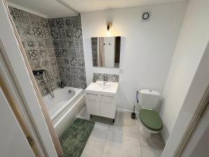a bathroom with a sink and a toilet and a bath tub at Studio indépendant a 20min des plages in Castelnau-de-Guers +14 photos