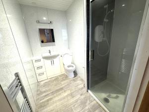 a bathroom with a shower and a toilet and a sink at Meze hotel in Perth
