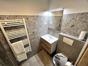 a bathroom with a sink and a toilet and a mirror at Apple & Pear in Ročinj +35 photos