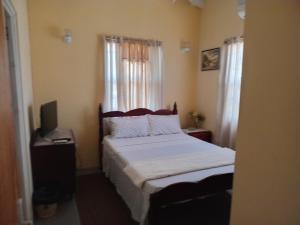 a small bedroom with a bed and a television at Mars Place in Saint Georgeʼs