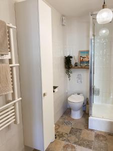 a white bathroom with a toilet and a shower at -La Casa d'Avignon- in Avignon
