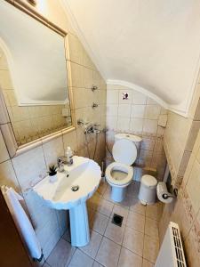 a bathroom with a toilet and a sink at Villa Di Costa in Nea Skioni +23 photos