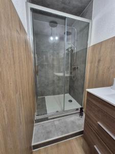 a shower with a glass door in a bathroom at meze34 in Mèze +25 photos