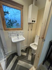 a bathroom with a sink and a toilet at Rectory Hideaway in Reedham