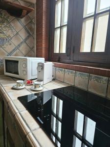 a kitchen with a counter with a microwave on it at Due Passi dal Gate in Salerno Airport - Aeroporto di Salerno