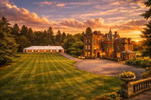 an old castle with a grassy yard in front of it at Friars Carse Country House Hotel in Dumfries