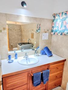a bathroom with a sink and a mirror at Casa Ceiba Samara in Sámara +46 photos